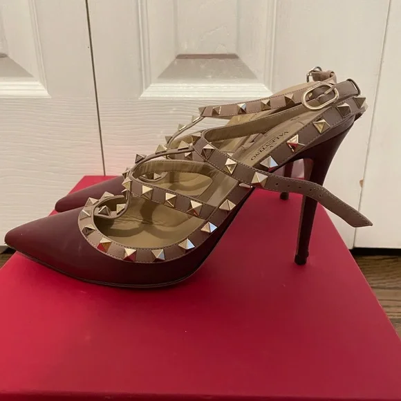 Valentino Rockstud Burgundy Heels - Picture 3 of 6